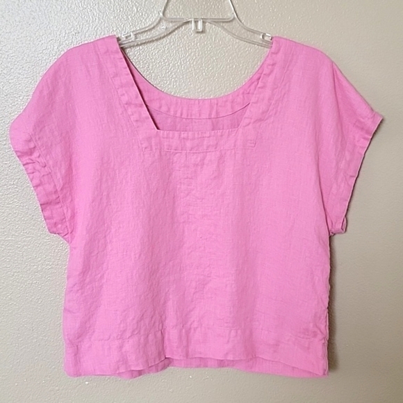 Madewell Womens Pink Oversized Boxy 100% Linen Square Back Crew Neck Top - Picture 3 of 7